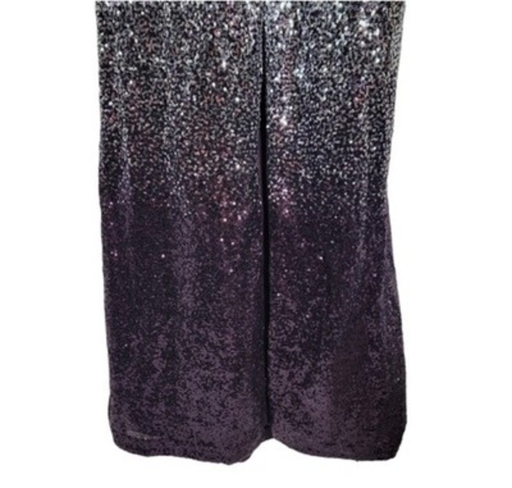 Calvin Klein Sequined Ombre Maxi Dress Silver Purple V-Neck Ball Gown Size 8 - Picture 11 of 11